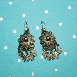 Vintage 80s Gold Toned Art Deco Avant Garde Style Boho Bohemian Dangle Earrings